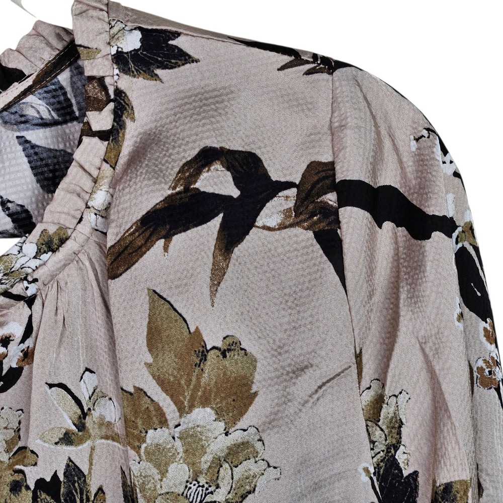 White House Black Market Floral Tie Neck Long‎ Sleeve Smocked Blouse Size S - Picture 4 of 10